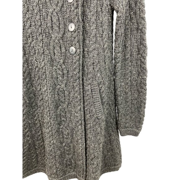 Irish Crafts Gray Cable Knit Long Button Up Cardigan Sweater Womens Size Small - Picture 4 of 9